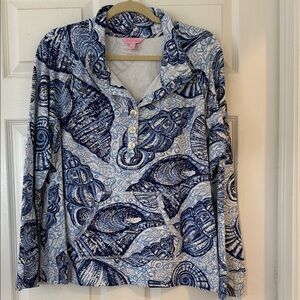 Lilly Pulitzer Blue and White Seashell Button Down Shirt